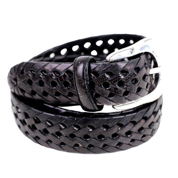 Brighton WOVEN DARK BROWN LEATHER 1"Wd DRESS CASUAL WOMEN'S BELT Sz M/32 (T12 - Picture 2 of 12